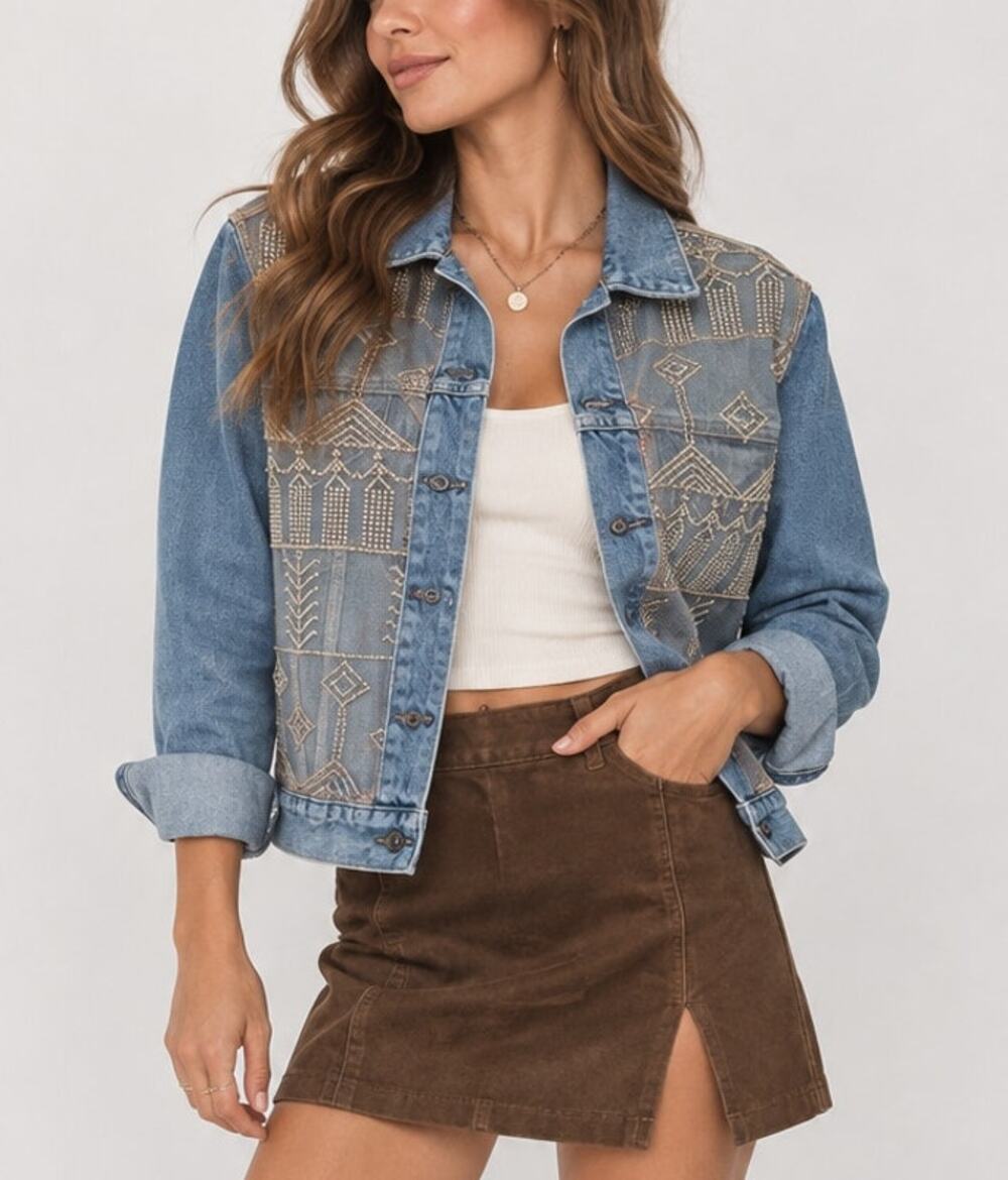 NWT Levis Womens Trucker Denim Jacket Western Boho Embroidered Small Cowgirl